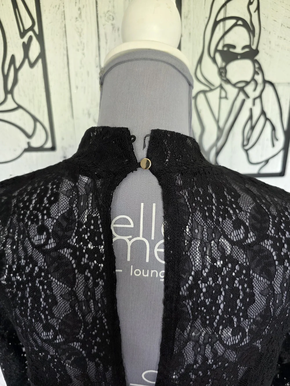 Revamped Black Lace Peplum Top Mock Neck Sweetheart Blouse Est. XL - Picture 4 of 11